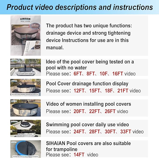 14 Ft Pool Cover with Automatic Drain Above Ground Pool Cover, Easy Installation Round Pool Cover Protector, Round Hot Tub Cover Ideal for hydrophilic and Dustproof Winter Pool Cover