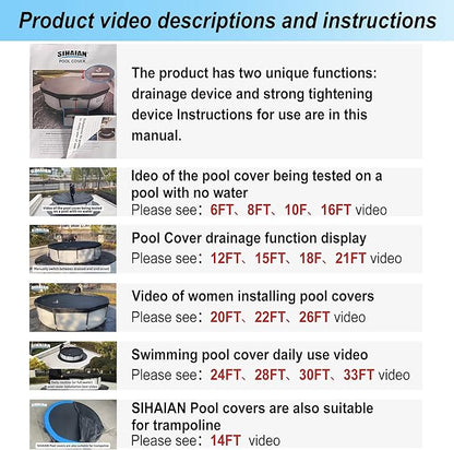 14 Ft Pool Cover with Automatic Drain Above Ground Pool Cover, Easy Installation Round Pool Cover Protector, Round Hot Tub Cover Ideal for hydrophilic and Dustproof Winter Pool Cover