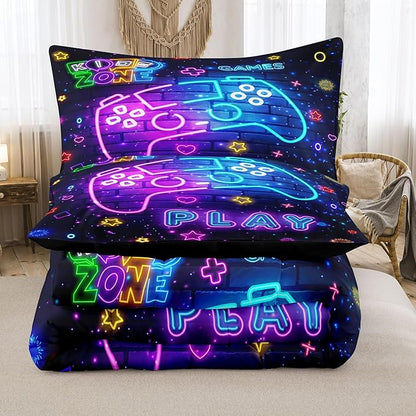 MWMWMW Gaming Comforter Sets for Boys, 6 pcs Twin Bed in a Bag Boys, Twin Bedding Sets for Boys, Gaming Bedding Set Twin (1Comforter, 1Flat Sheet, 1Fitted Sheet, 1 Pillow Cover, 2 Pillowcases)