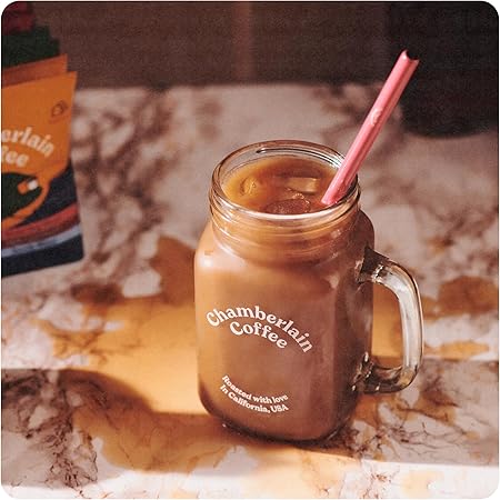 Chamberlain Coffee Cold Brew Mason Jar - 16 Oz Square Jar Drinking Glass with Handle - Cold Brew, Iced Coffee  Matcha Mug