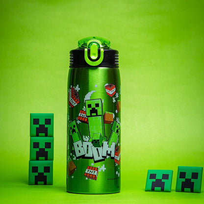 Minecraft Water Bottle for Travel and At Home, 19 oz Vacuum Insulated Stainless Steel with Locking Spout Cover, Built-In Carrying Loop, Leak-Proof Design (Creeper)