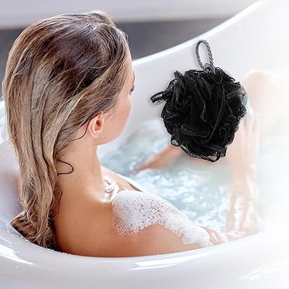 VOCOSTE Bath Shower Loofah Sponge Body Puffs for Bathroom for Shower 5.51"x4.72" Black