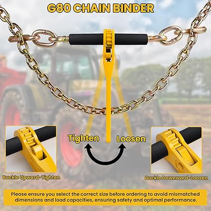 Chain Binders with 2 Grab Hooks, G80 14in-516in Heavy Duty Ratchet Binders, Tie Downs for Grade 80 Transport Chain, 2200lbs Safe Working Load, for Material Handling, Hauling, Towing