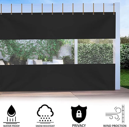 Covers  All Outdoor Curtains for Patio Waterproof, 18 oz PVC Polyester Tear and UV Resistant Clear Panel Curtain Featuring Rust-Free Grommets, Ideal for Patios, and Pergola (8' H x 10' W Feet, Black)
