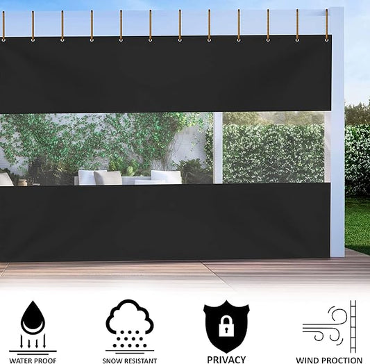 Covers  All Outdoor Curtains for Patio Waterproof, 18 oz PVC Polyester Tear and UV Resistant Clear Panel Curtain Featuring Rust-Free Grommets, Ideal for Patios, and Pergola (8' H x 10' W Feet, Black)