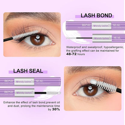 Lash Glue Bond and Seal for DIY: 1-Pcs, Wendy, 2 in 1, Strong & Flexible Hold, 5ml Clear-Bond, 5ml Clear-Seal