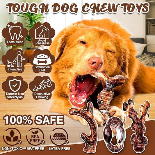Pack of 4 dog chew toys for aggressive chewers, sturdy and indestructible bacon flavored dog toys, durable nylon bone toy for breeds