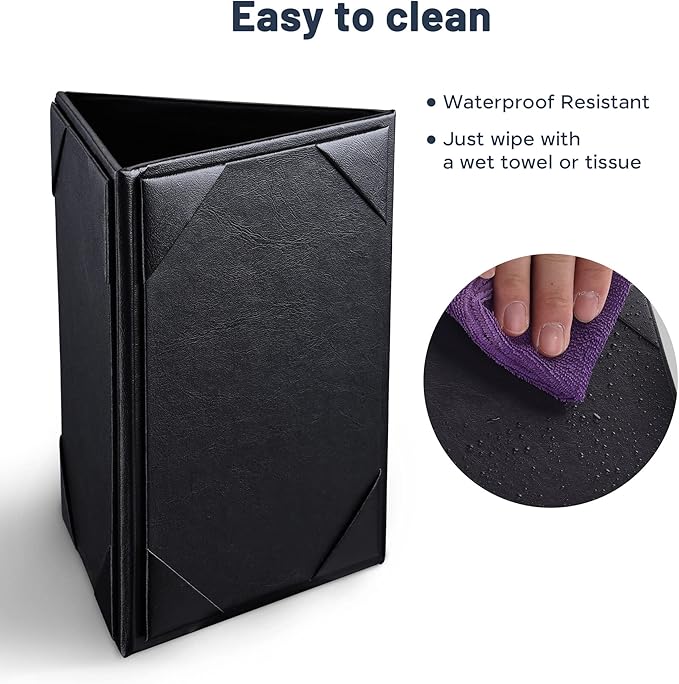 WeChef 10 Pack 4"x6" Table Tent Leatherette Menu Holders 3-Side Menu Triangle Holder Sign Display Cover Bar Restaurant Cafe Leather Black