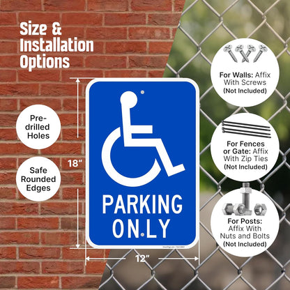 Basics Handicap Parking Sign | 12" x 18" Engineer Grade Reflective 120 mil ACM, Reserved Parking Signs for Handicapped Only, Made in USA