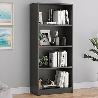 STARY Bookcase Freestanding 4 Shelf Wood Bookshelf Adjustable Shelves for Home Office,4 Layer, Grey