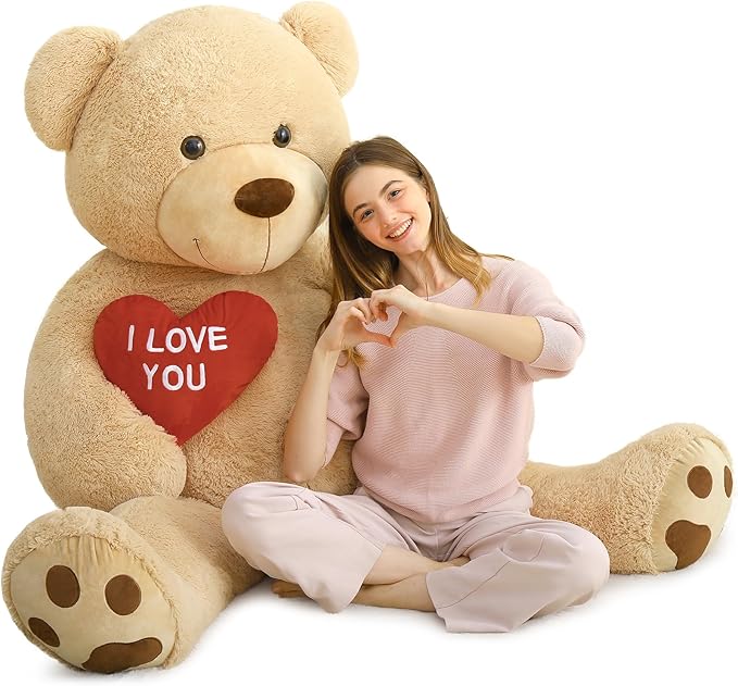 MaoGoLan Giant Teddy Bear 5 Feet Tall- I Love You Red Heart Big Brown Teddy Bear Stuffed Animal - Huge Valentines Teddy Bear for Girlfriend,Boyfriend,Wife,Lover - Anniversary, Birthday