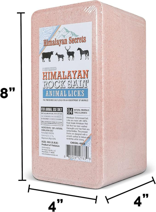 Himalayan Secrets 8.8LB (4KG) Compressed Pink Himalayan Salt Animal Lick Brick for Livestock and Wildlife - 100% Pure & Natural Feed Salt - 84 Natural Minerals and Trace Elements