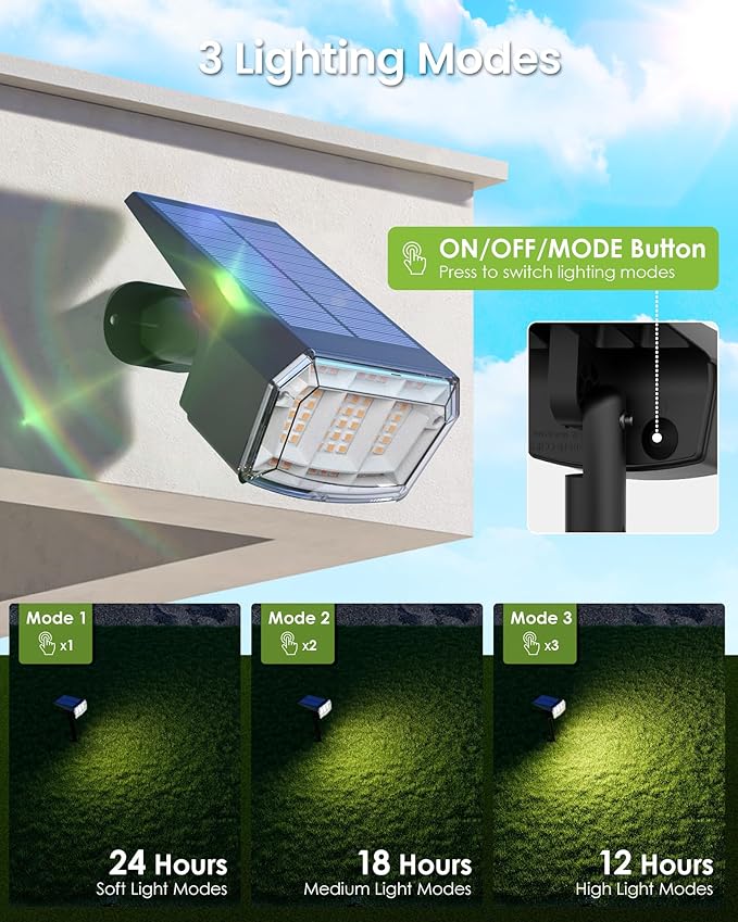 Solar Deck Lights Outdoor Waterproof Landscape Spotlights 63 LEDs 3 Lighting Modes IP65 Solar Step Lights for Outside Patio, Rails, Stairs, Step and House Decor 1 Pack Warm White