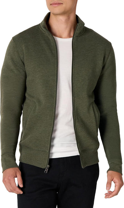 Essentials Men's Fleece Zip Up Mock Neck Sweatshirt, Midweight, Regular Fit.