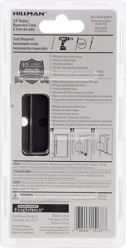 Hardware Essentials 854324 Smooth Corner Squeak-Proof Door Hinges, 3-12 inch, Oil Rubbed Bronze, 1 Count