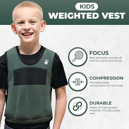 Weighted Vest For Kids - Adjustable Compression Vest With Six Removable Weights Included - Breathable Snug Fit Design