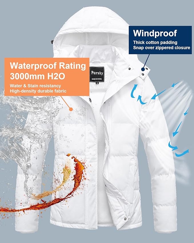 Pursky Women's Warm Winter Thicken Coat Waterproof Cropped Jackets Parka With Removable Hood