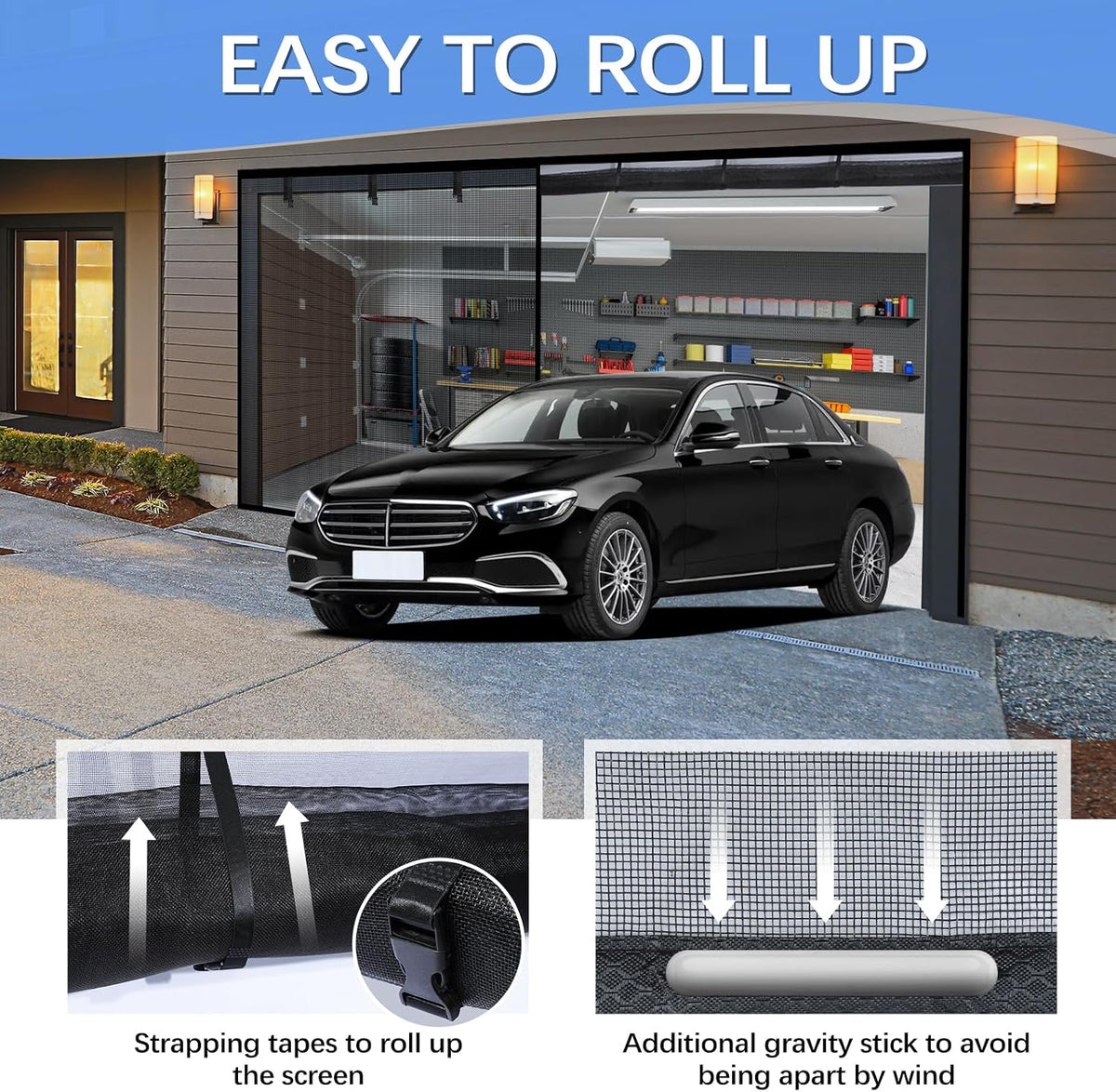 Garage Door Screen for 2 Car Garage 16x7FT, Magnetic Screen Garage with Retractable Fiberglass Mesh and Heavy Duty Weighted Bottom, Easy Assembly & Pass, Hands Free Door Screen Kit