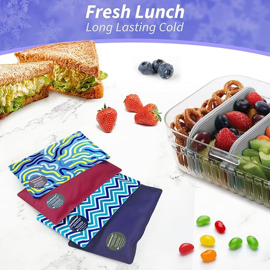 Cerbonny Ice Packs For Lunch Boxes,Ice Packs Reusable for Lunch Box,Cooler Ice Packs For Lunch Bag,Freezer Packs Fit For Beach Bags,Lunch Box Ice Packs,Fit for 3,Pack of 4