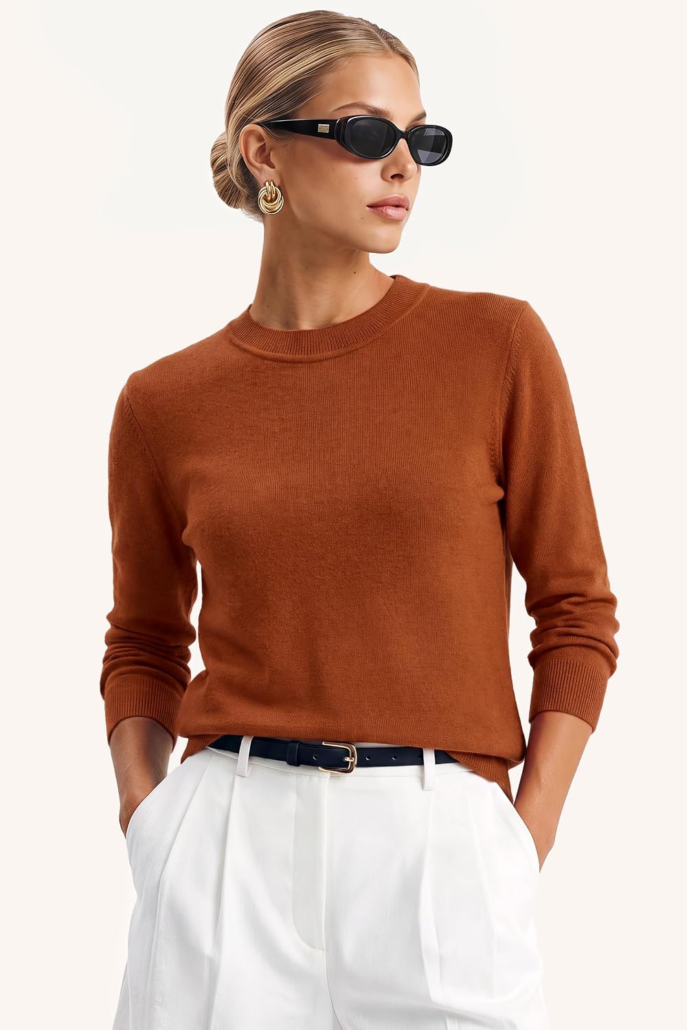 Women's Wool Blend Classic Crew Neck Casual Fall Sweaters