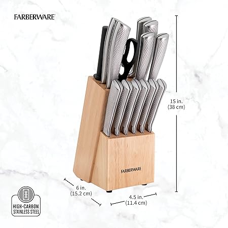 Farberware Textured Grip Stainless Steel Knife Set, 15 Piece, Stainless Steel