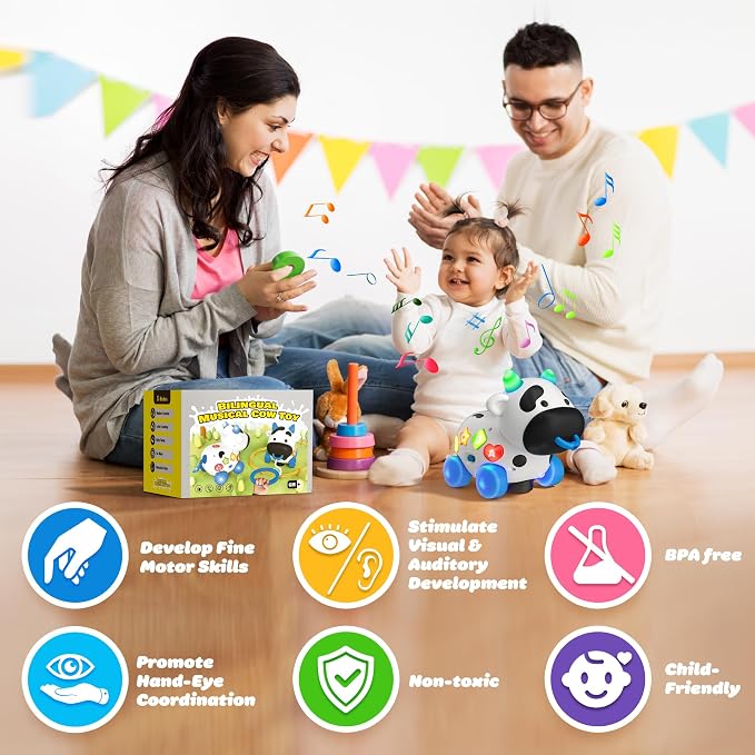 Interactive musical toys from INNOSKY develop motor skills with bilingual learning, volume control, and engaging lights and sounds.