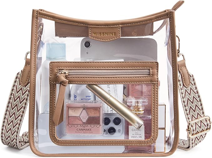 Missnine Clear Crossbody Bags for Women Stadium Approved Clear Purse for Concert Transparent Plastic Bag with Guitar Strap