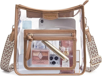 Missnine Clear Crossbody Bags for Women Stadium Approved Clear Purse for Concert Transparent Plastic Bag with Guitar Strap