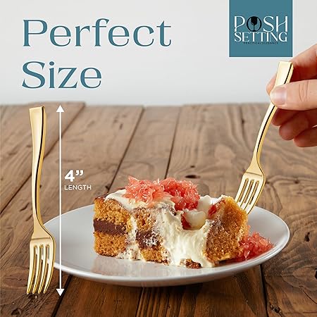 Posh Setting - Plastic Mini Forks, Gold Mini Forks, Gold Plastic Mini Dessert Forks, Disposable Tiny Gold Forks, 4 inch Gold Plastic Forks, Taster Forks, Small Forks, Appetizer Forks (36 Pack)
