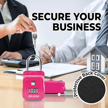 1500 Key Lock Box with Code, Lockbox for Keys Outdoor, Realtor Lock Box for Short-Term Rentals, Holds 5 Keys (1 Pack, Pink)