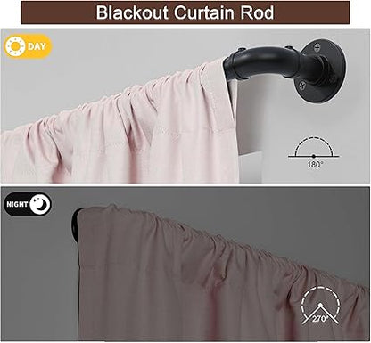 Industrial Curtain Rods for Windows 48 to 84, 2 Pack 1 Inch Heavy Duty Curtain Rods, IndoorOutdoor Curtain Rod 48-84 inch, Wrap Around Blackout Curtain Rod, Rustic Black Drapery Rods