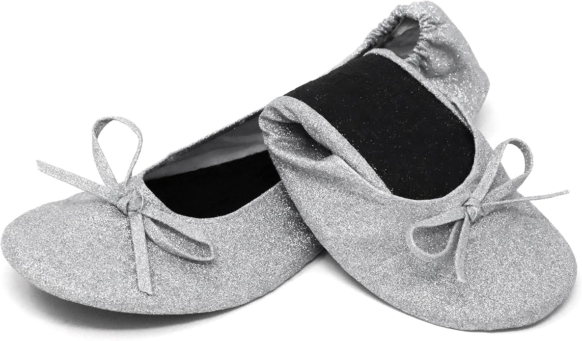 Silky Toes Women's Glitter Foldable Ballet Flat Roll Up Slipper Shoes