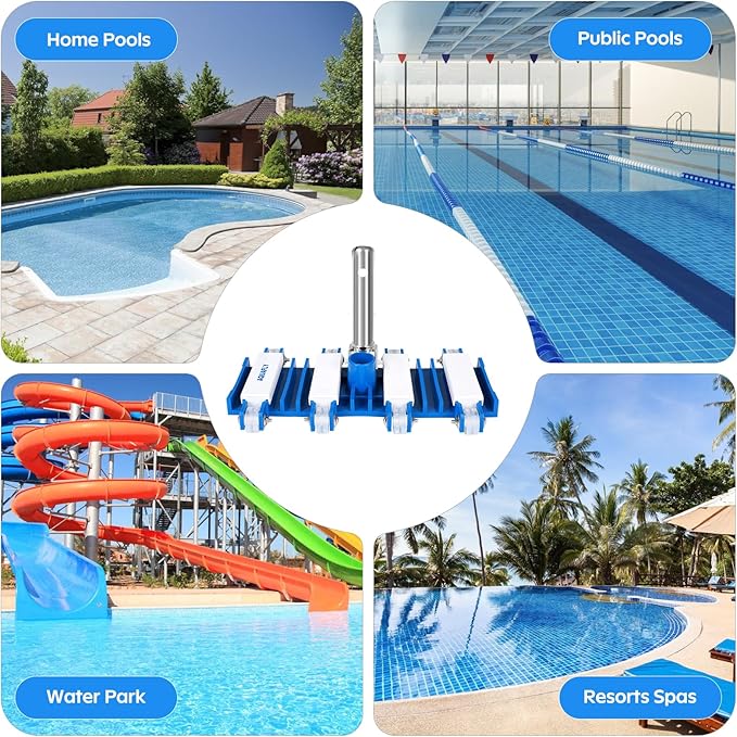 Pool Vacuum Head, Manual Cleaning Vacuum with Wheels 14'' Heavy Duty Handle Pool Vacuum Heads for Inground  Above Pools with Flexible Swivel, Swimming Pool Head for Absorb