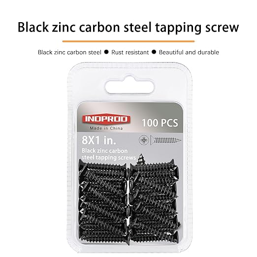 8 X 1 Black Screw,Flat Head Phillips Wood Screw, Electroplating Black Carbon Steel, 8 X 1-Inch, 100Pcs