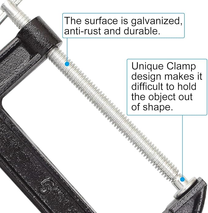 Abuff 4 Piece 6 Inch C-Clamp Set - Industrial Strength, Heavy Duty Iron C Clamps for Woodworking, Welding, and Building
