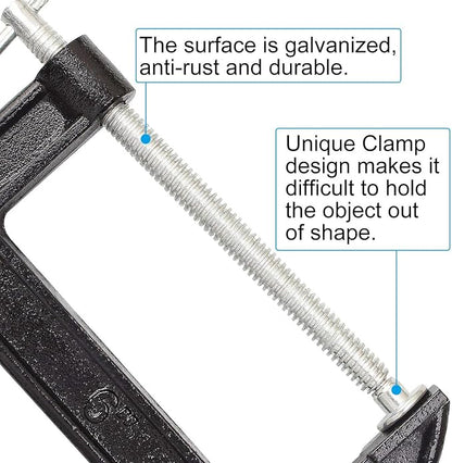 Abuff 4 Piece 6 Inch C-Clamp Set - Industrial Strength, Heavy Duty Iron C Clamps for Woodworking, Welding, and Building