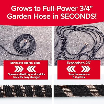 Pocket Hose Copper Bullet Expandable Garden Hose 25 FT w10 Pattern Thumb Spray Nozzle AS-SEEN-ON-TV 650psi 34 in Patented Lead-Free Ultra-Lightweight Solid Copper Anodized Aluminum Fittings No-Kink