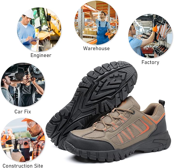 ANGRYRAM Steel Toe Shoes for Men Women Lightweight Indestructible Work Shoes Breathable Slip Resistant Safety Sneakers Comfortable Puncture Proof Shoes for Working Construction Industry