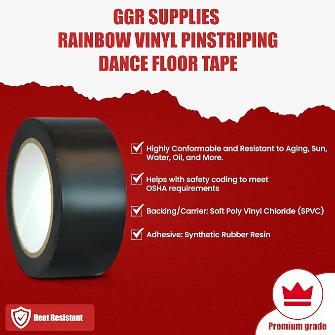 GGR Supplies T.R.U. CVT-536 Red Vinyl Pinstriping Dance Floor Tape: 3 in. Wide x 36 yds. Several Colors