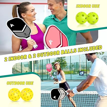 Pickleball Paddles Set of 24, USAPA Approved Lightweight Fiberglass Pickleball Set with 4 Pickleballs, 1 Pickleball Sling Bag, Pickleball Gifts for Women Men Beginners  Professional