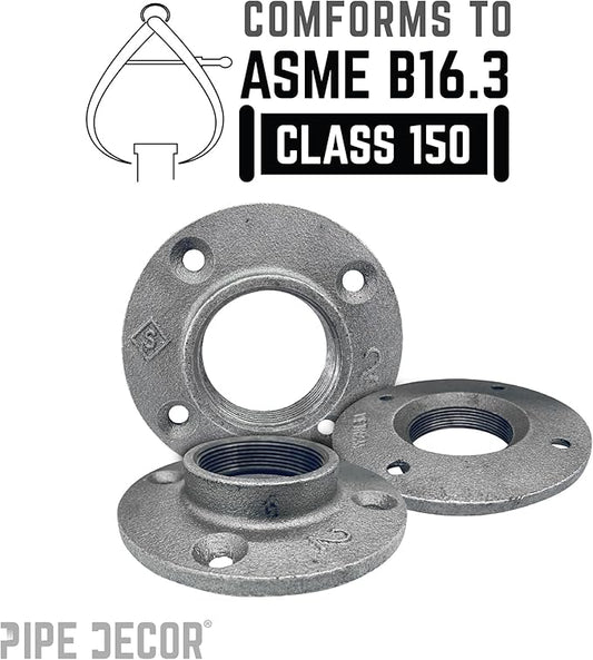 PIPE DECOR 2" Malleable Iron Floor Flange 4 Pack, Industrial Steel Grey Fits Standard 2 Inch Threaded Black Pipes and Fittings, Vintage DIY Table, Four Real Heavy Duty Plumbing Flanges