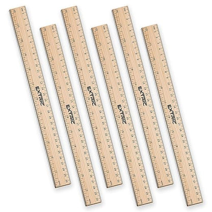 Rulers 6 Pack - Rulers 12 Inch, Wood Ruler with Metal Edge Great for School, Classroom, Home, and Office