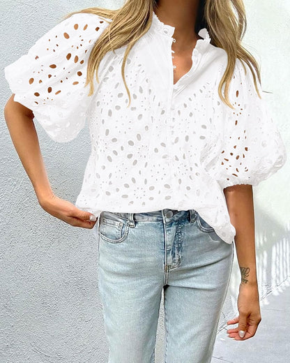 Stylish summer blouses with lace and embroidery, made of breathable fabric for comfort.