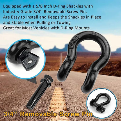 58" D Ring Shackles, Heavy Duty D-Ring Shackle with Screw Pin Clevis, for Most Vehicles with D-Ring Mounts Such as Jeeps, ATV's, Trucks, Trailers (4 Pack)