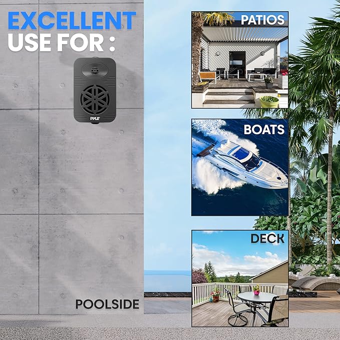 PyleUsa Bluetooth Indoor Outdoor Speakers Pair - 500 Watt Dual Waterproof 5.25 2-Way Full Range Speaker System w 12 High Compliance Polymer Tweeter - Home, Boat,Deck, Patio, Poolside - PDWRBT56BK