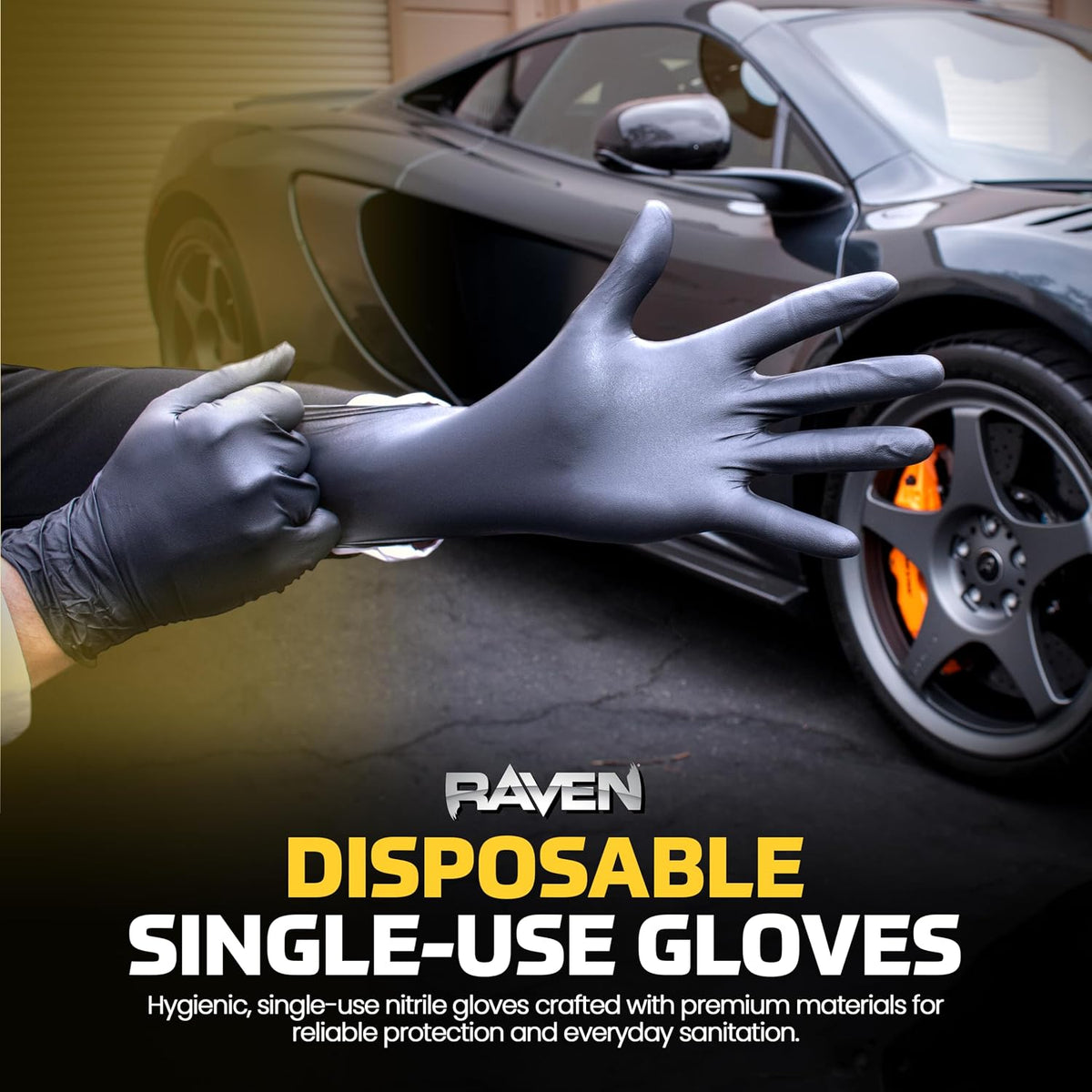Raven Powder Free Nitrile Disposable Gloves 7 Mil - XL Latex Free, Chemical + Puncture Resistant, Textured Grip, Single Use for Automotive, Industrial, Janitorial, MRO, Food Service 66519