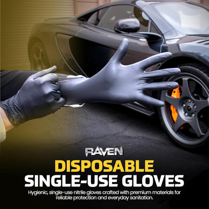 Raven Powder Free Nitrile Disposable Gloves 7 Mil - XL Latex Free, Chemical + Puncture Resistant, Textured Grip, Single Use for Automotive, Industrial, Janitorial, MRO, Food Service 66519