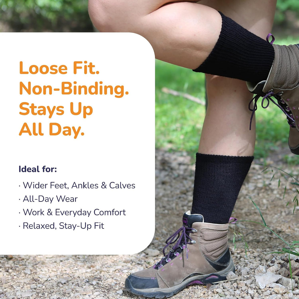 Loose Fit Stays Up Men's and Women's Casual Crew Socks (Pack of 1) Made in USA! Cushioned Sole