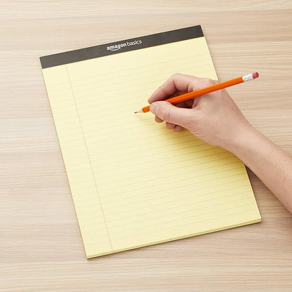 Basics Wide Ruled Lined Writing Note Pad, 8.5" x 11.75", Canary, 600 Perforated Sheets, 12-Pack of 50