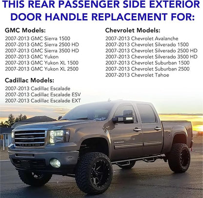 Exterior Chrome Door Handle Rear Right Passenger Side Replacement for 2007-2013 Chevy Avalanche Silverado Suburban Tahoe,GMC Sierra Yukon XL,Cadillac Escalade ESV Replace 15915660,80547,22738726